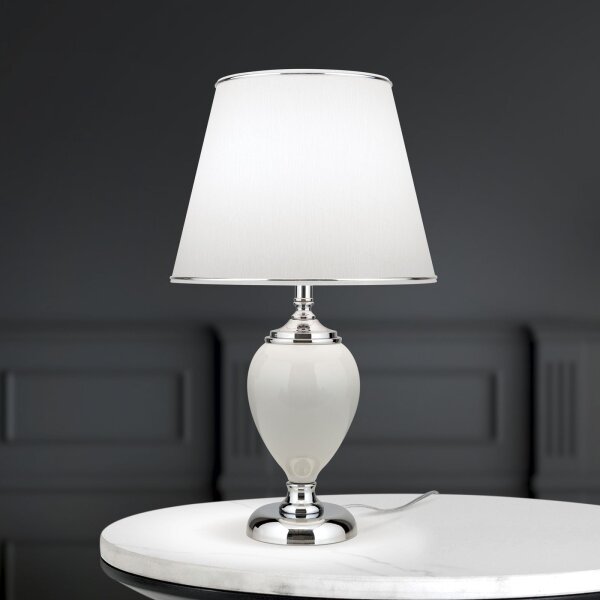 Tischleuchte Keramik Stoff E27 48 cm Weiß Chrom HELENA