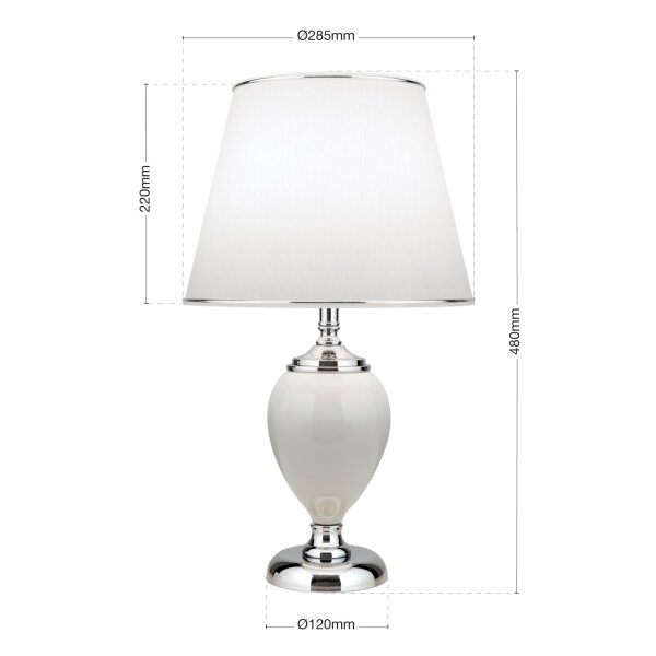 Tischleuchte Keramik Stoff E27 48 cm Weiß Chrom HELENA