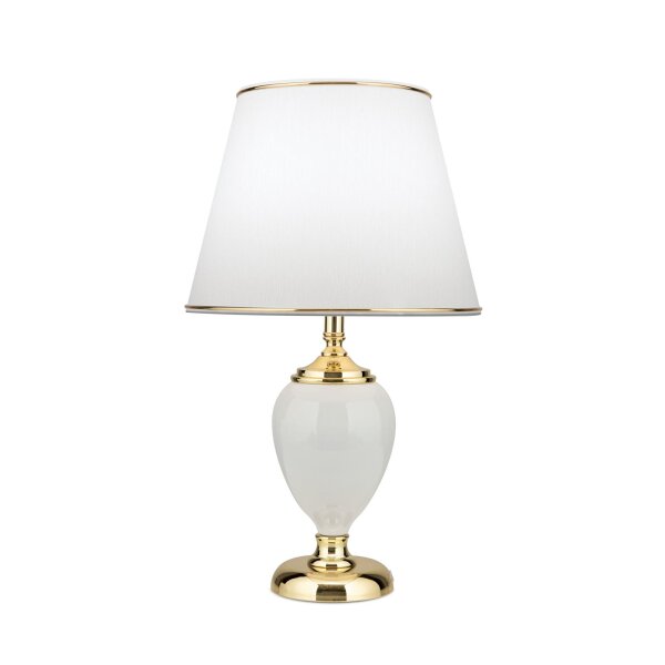 Tischlampe Keramik Stoff E27 48 cm in Weiß Gold HELENA