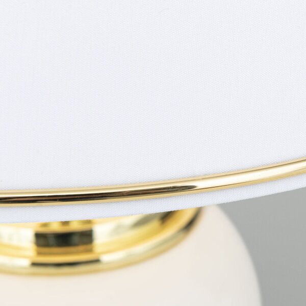 Tischlampe Keramik Stoff E27 48 cm in Weiß Gold HELENA