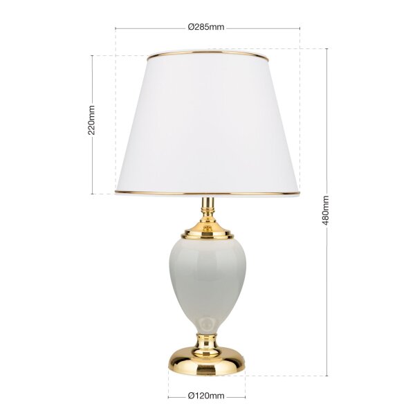 Tischlampe Keramik Stoff E27 48 cm in Weiß Gold HELENA
