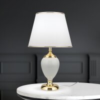 Tischlampe Keramik Stoff E27 48 cm in Weiß Gold HELENA