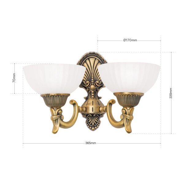 Wandleuchte Metall Glas E27 36,5 cm breit 2-flammig