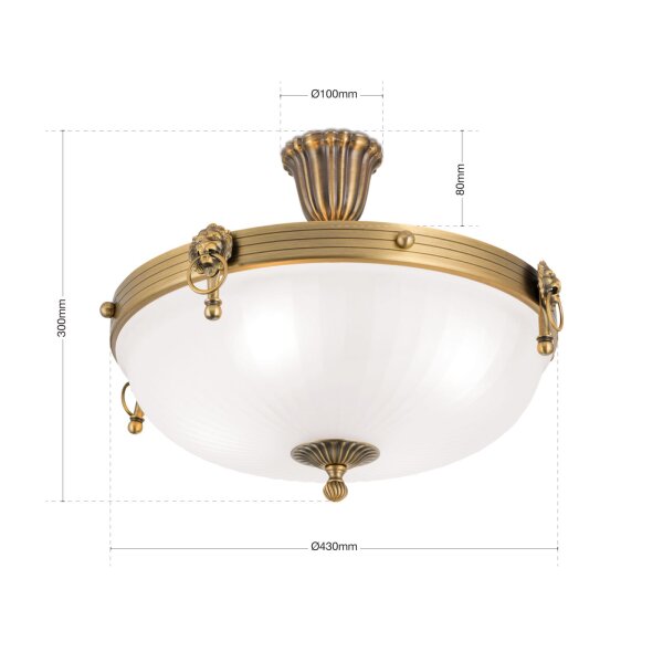 Deckenlampe Metall Glas D: 43 cm rund in Bronze Weiß