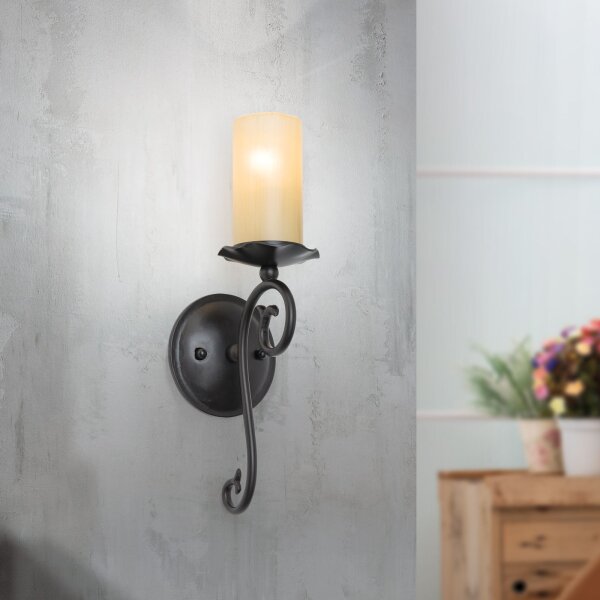 Wandlampe Metall Glas E14 37 cm hoch Antik Weiß MATHIAS