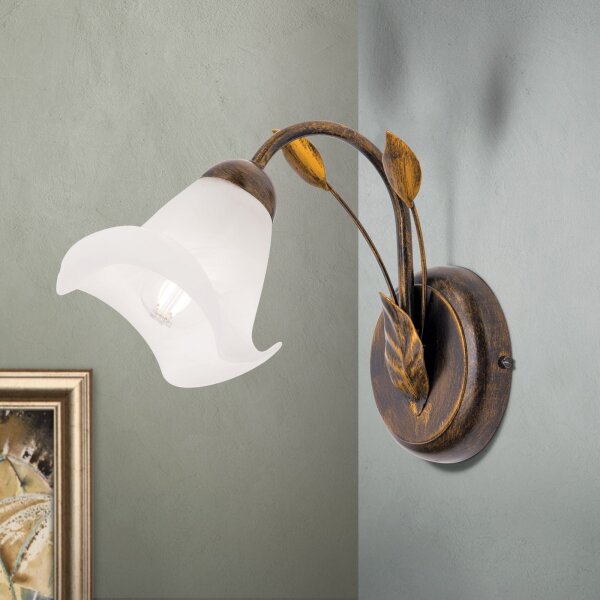 Wandlampe Metall Glas H: 21 cm Shabby Antik Weiß E14
