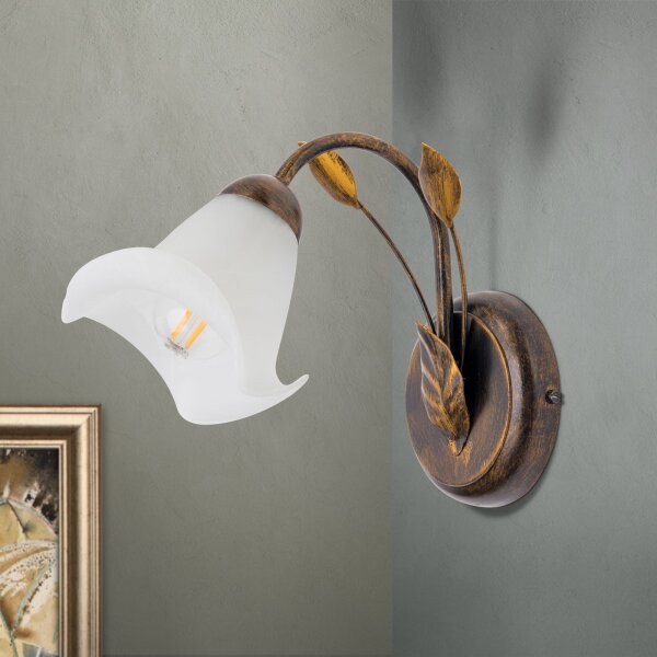 Wandlampe Metall Glas H: 21 cm Shabby Antik Weiß E14
