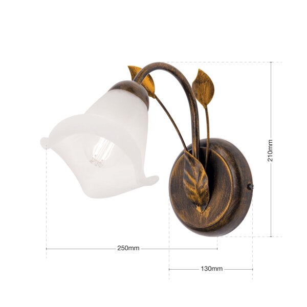 Wandlampe Metall Glas H: 21 cm Shabby Antik Weiß E14