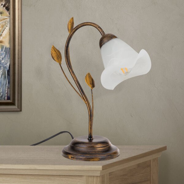 Nachttischleuchte Metall Glas 33 cm Shabby Antik Weiß