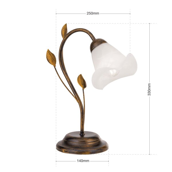 Nachttischleuchte Metall Glas 33 cm Shabby Antik Weiß