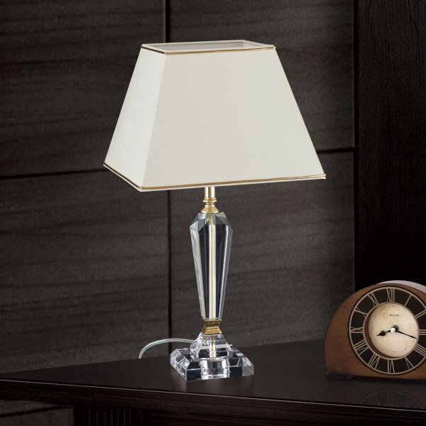 Tischlampe Metall Stoff 57 cm in Klar Creme Gold E27
