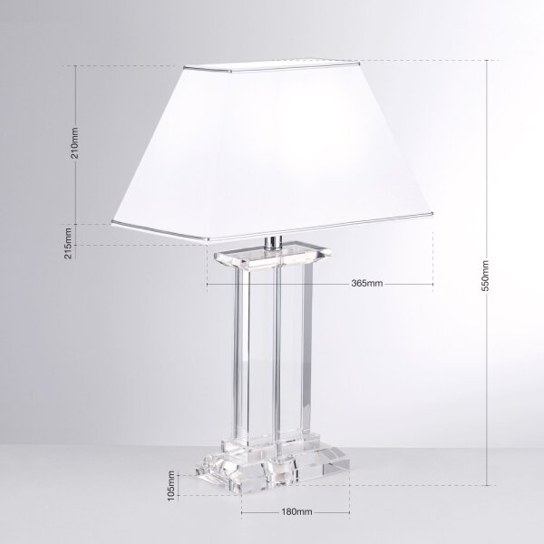Nachttischleuchte Metall Stoff E27 55 cm eckig Kristall