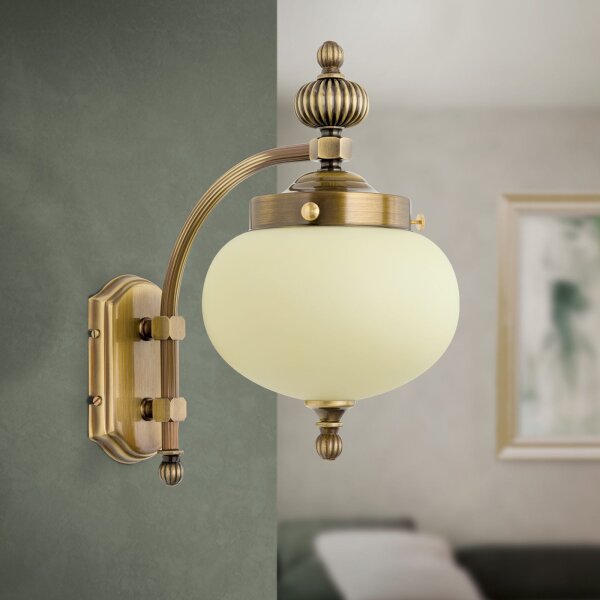 Wandlampe Messing massiv Glas H: 32 cm E27 Jugendstil