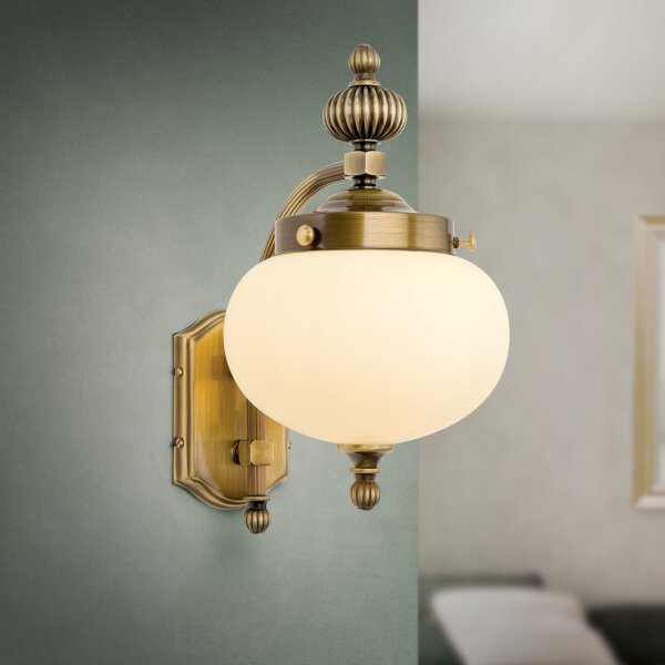 Wandlampe Messing massiv Glas H: 32 cm E27 Jugendstil