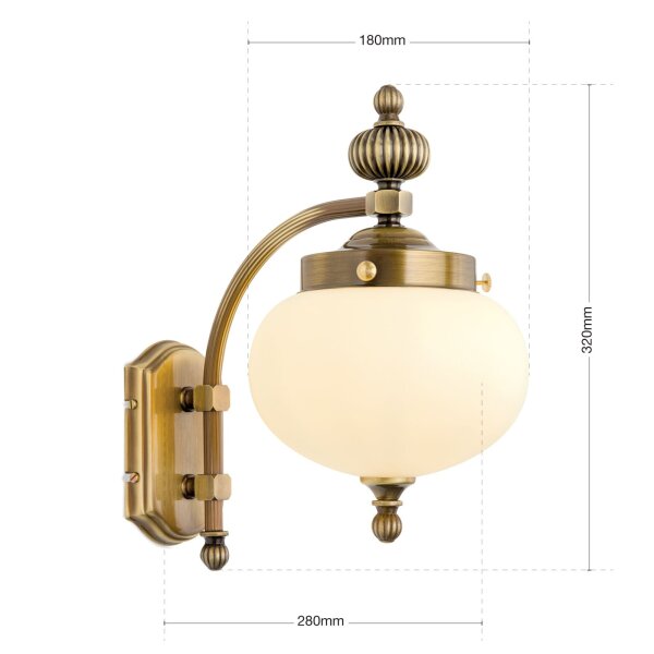 Wandlampe Messing massiv Glas H: 32 cm E27 Jugendstil