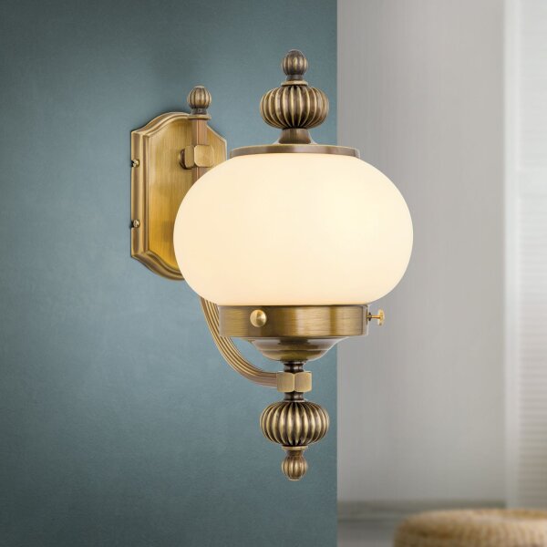 Wandleuchte Echt-Messing Glas E27 H: 32 cm Jugendstil