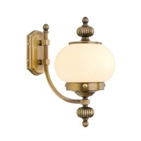 Wandleuchte Echt-Messing Glas E27 H: 32 cm Jugendstil