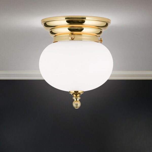 Deckenlampe Messing massiv Glas rund D: 18 cm E27