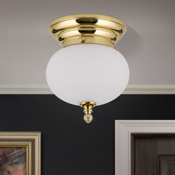 Deckenlampe Messing massiv Glas rund D: 18 cm E27