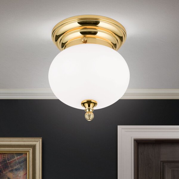 Deckenlampe Messing massiv Glas rund D: 18 cm E27