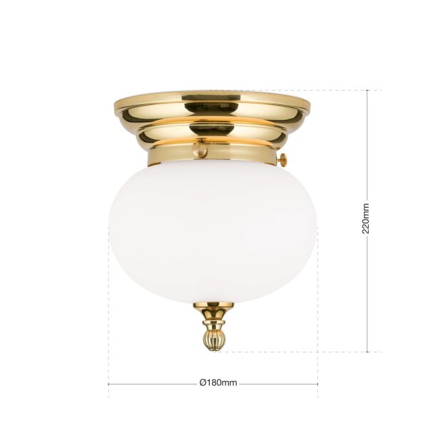 Deckenlampe Messing massiv Glas rund D: 18 cm E27