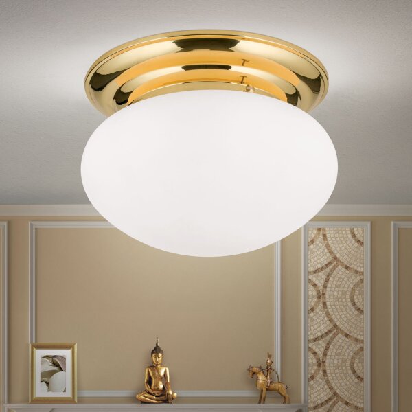 Deckenleuchte Messing Glas E27 D: 33 cm rund 2-flammig