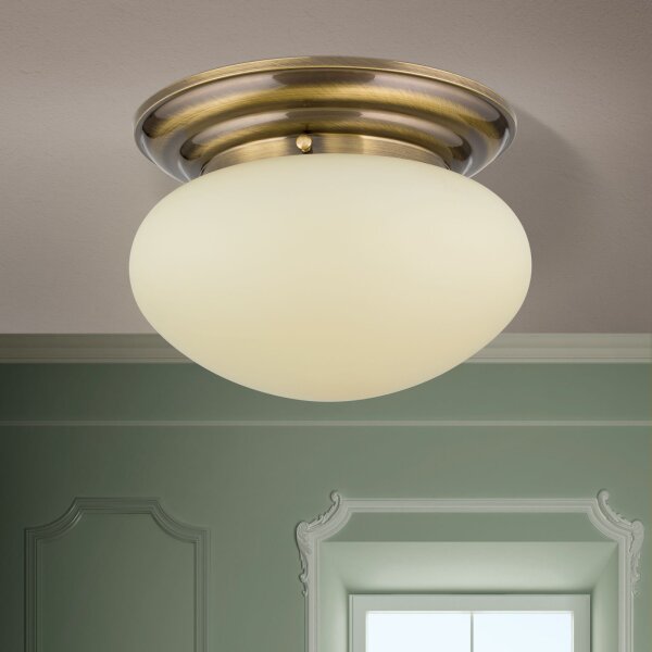 Deckenlampe Echt-Messing Glas E27 D: 33 cm 2-flammig