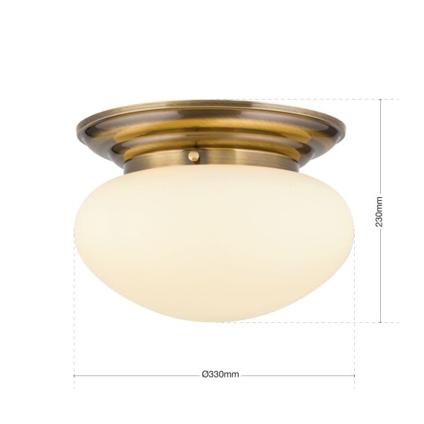 Deckenlampe Echt-Messing Glas E27 D: 33 cm 2-flammig