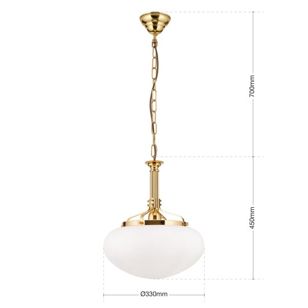 Hängelampe Messing Glas D: 33 cm rund H: 115 cm