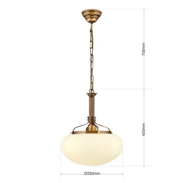 Hängelampe Echt-Messing Glas D: 33 cm rund E27 VIKTOR