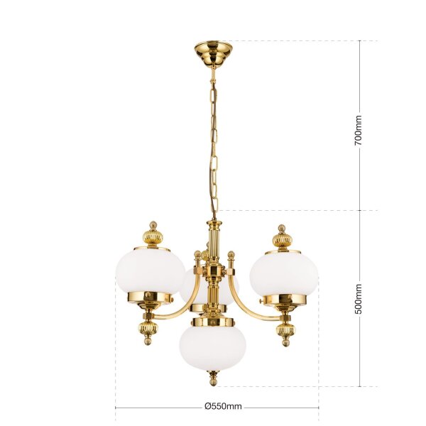 Kronleuchter Echt-Messing Glas E27 55 cm breit VIKTOR