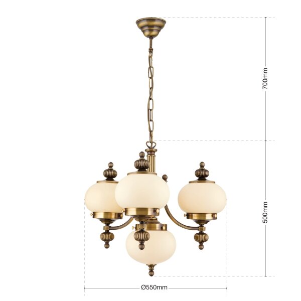 Kronleuchter Echt-Messing Glas E27 B: 55 cm 4-flammig