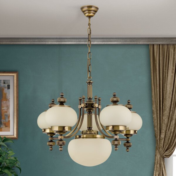 Kronleuchter Glas Messing E27 B: 65 cm H: 125 cm