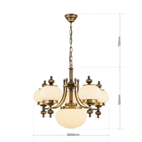 Kronleuchter Glas Messing E27 B: 65 cm H: 125 cm