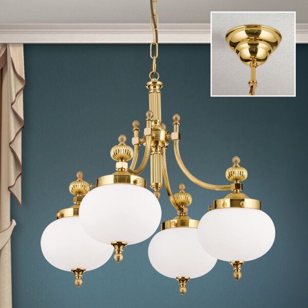 Pendelleuchte Glas Echt-Messing E27 58 cm breit