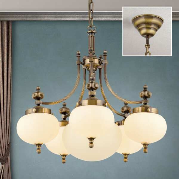Pendelleuchte Messing Glas E27 B: 65 cm H: 133 cm
