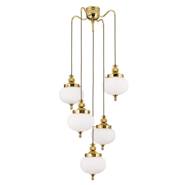 Pendelleuchte Messing massiv Glas 55 cm breit E27