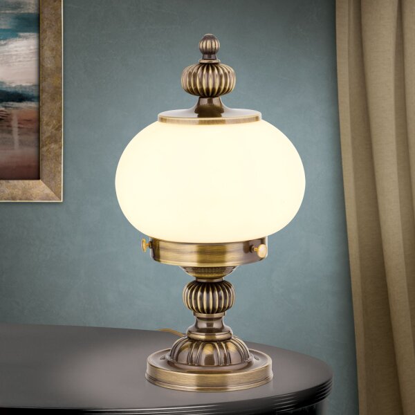 Nachttischlampe Echt-Messing Glas 33 cm hoch E27 rund