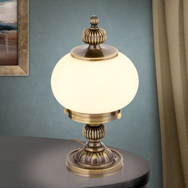 Nachttischlampe Echt-Messing Glas 33 cm hoch E27 rund