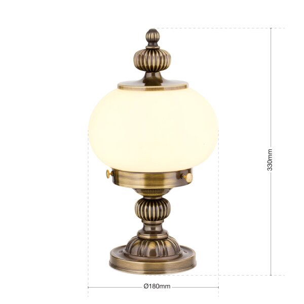 Nachttischlampe Echt-Messing Glas 33 cm hoch E27 rund