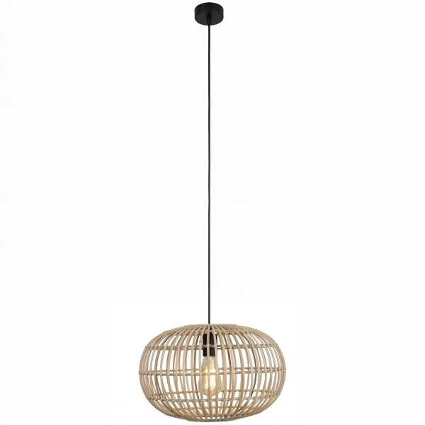 Boho Hängelampe Bambus Schwarz Metall E27 Ø40 cm rund
