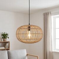 Boho H&auml;ngelampe Bambus Schwarz Metall E27 &Oslash;40 cm rund