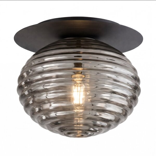 Deckenleuchte Rauchglas Metall Schwarz E27 Ø20 cm rund