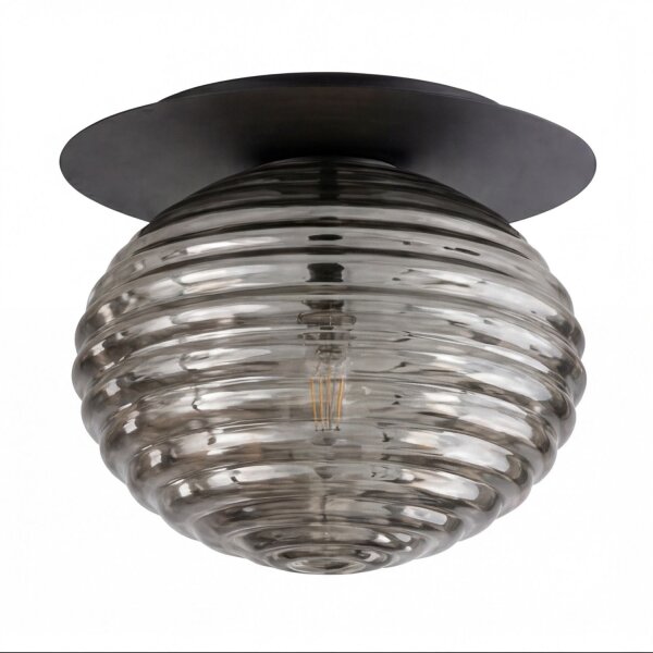 Deckenleuchte Rauchglas Metall Schwarz E27 Ø20 cm rund
