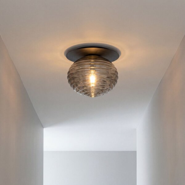 Deckenlampe Rauchglas Metall Schwarz E27 Ø35 cm rund