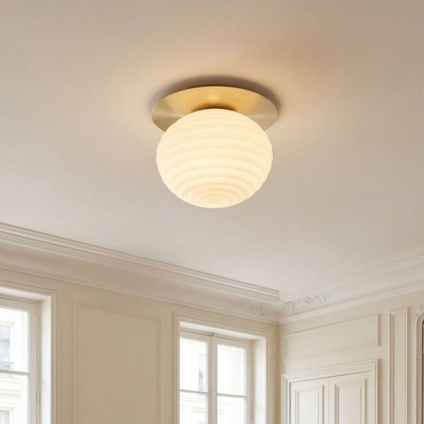 Deckenlampe Glas Metall Weiß Gold E27 Ø35 cm rund