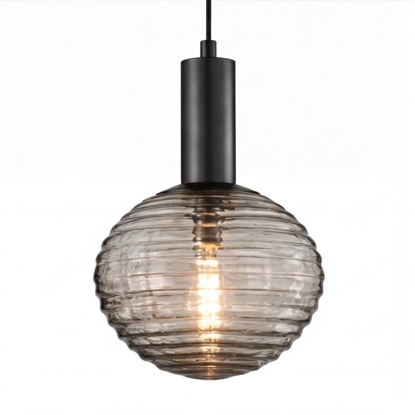 Pendelleuchte Rauchglas Metall Ø18 cm rund E27 Schwarz
