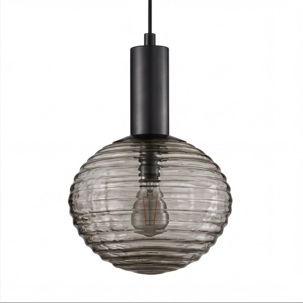 Pendelleuchte Rauchglas Metall Ø18 cm rund E27 Schwarz