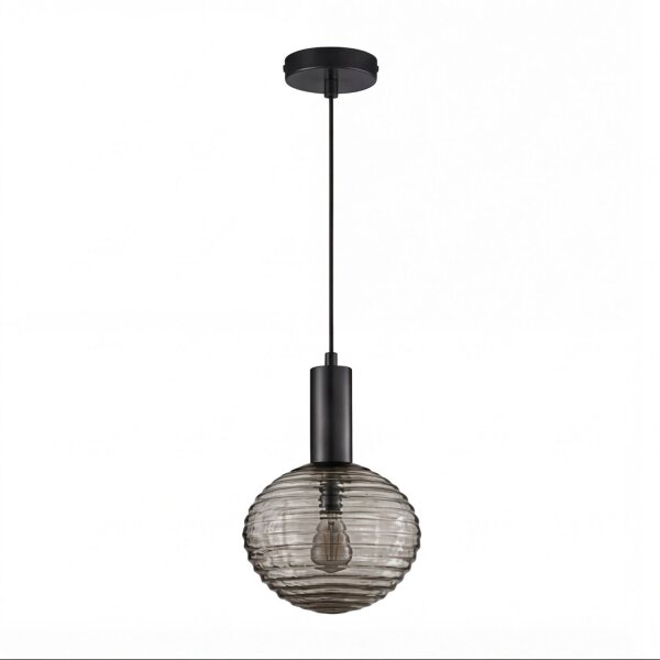 Pendelleuchte Rauchglas Metall Ø18 cm rund E27 Schwarz