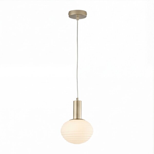 Pendelleuchte Glas Metall Ø18 cm rund E27 Gold Weiß